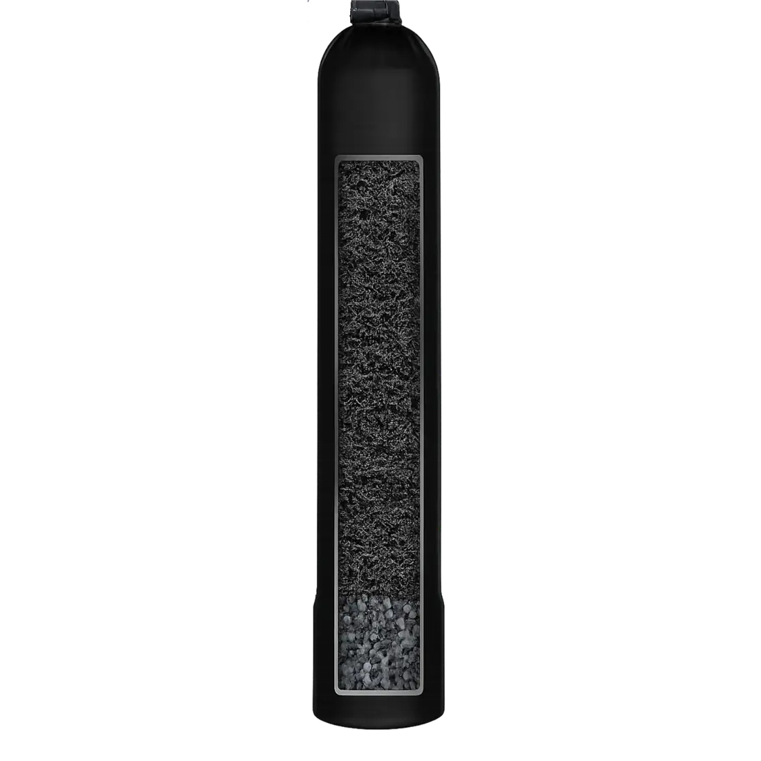 CleanLine Water Co. whole home catalytic carbon water filter for Austin TX, tall black filtration tank with backwashing control valve that removes chlorine, chloramine and taste and odor at every tap